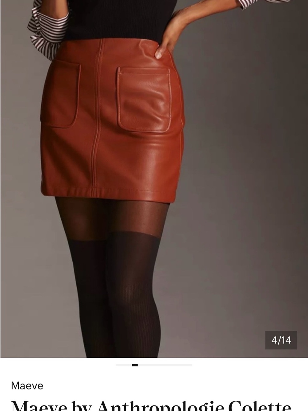 Anthropologie Maeve The Colette A Line Mini Skirt Faux Leather Cognac XXS - Picture 4 of 8